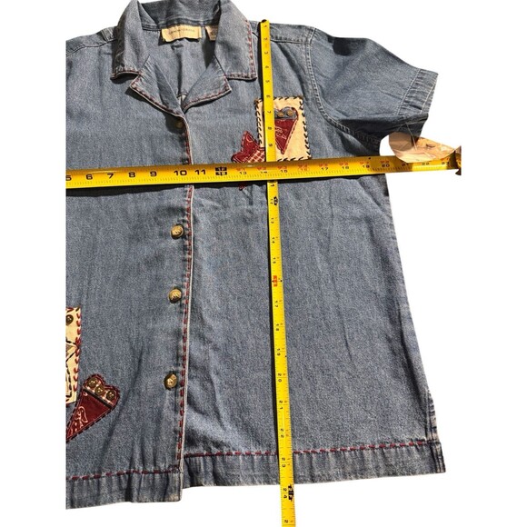 Lemon Grass Studio Top Shirt Womens Small Blue Denim Patchwork Button Up Country - Picture 3 of 7